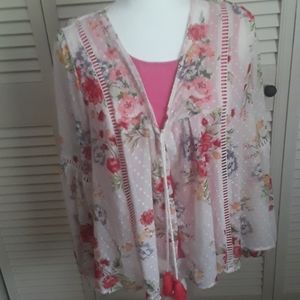 Time -True Sheer Floral Flowing Jacket New S 4-6